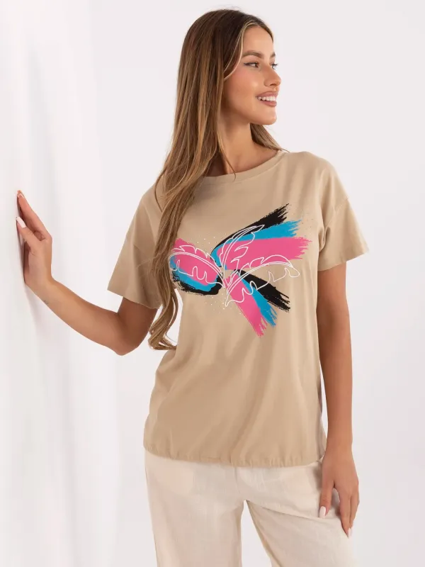 Casualowy T-shirt oversize z odkrytym ramieniem - widok 2