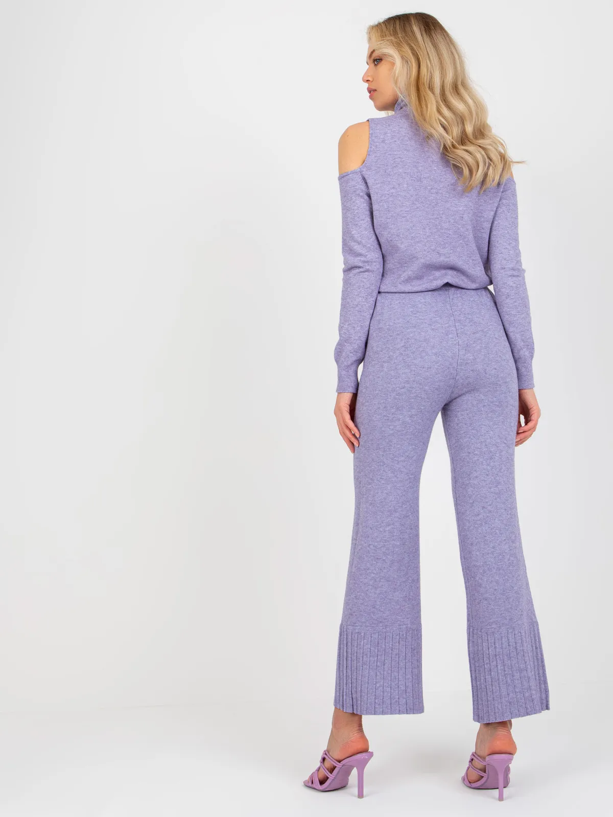 Ciemnożółte szerokie spodnie dzianinowe high waist - zdjęcie 4