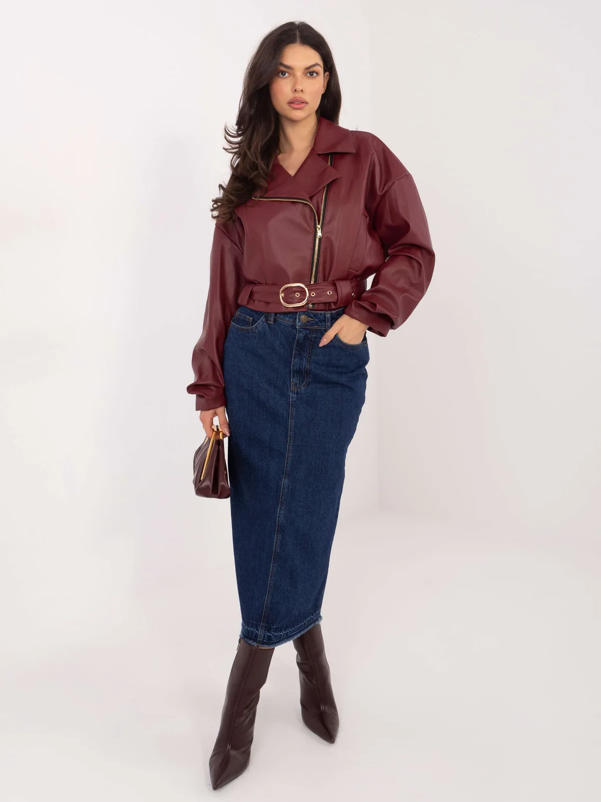 Krótka kurtka typu biker o kroju oversize - zdjęcie 1