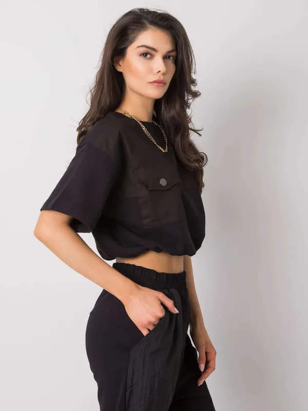 RUE PARIS Czarna krótka bluza damska - widok 2