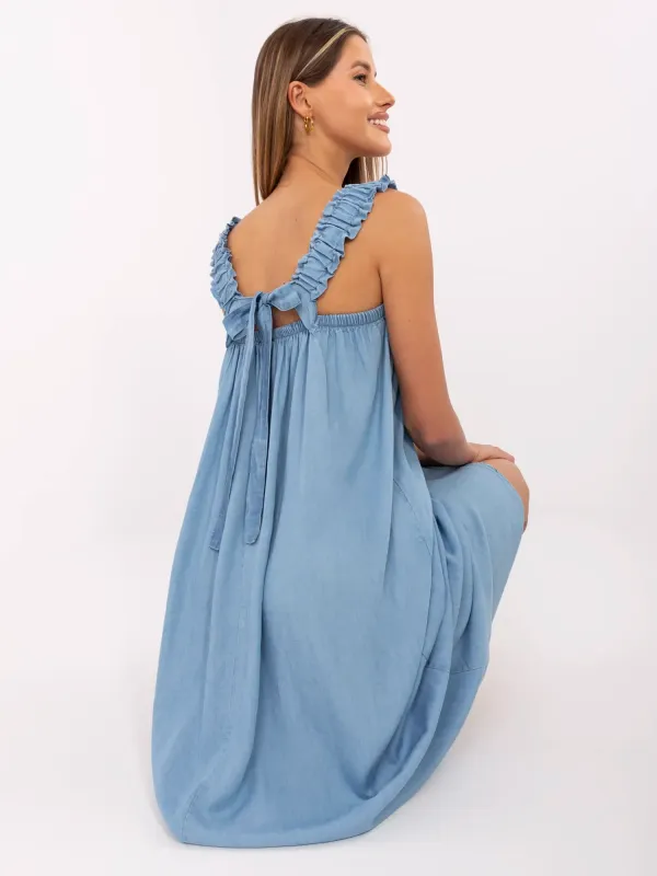 Sukienka maxi o kroju oversize z falbanami - widok 2