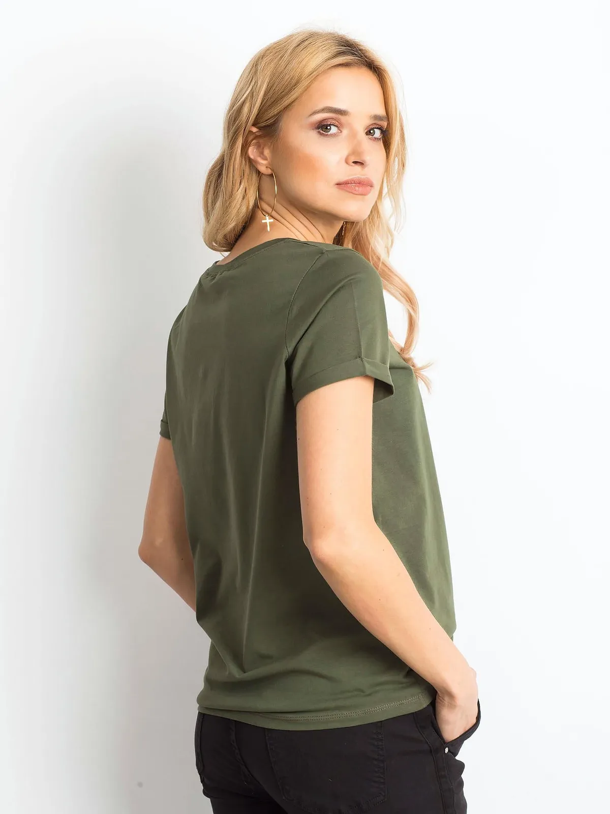 Bawełniany t-shirt damski basic khaki - zdjęcie 4