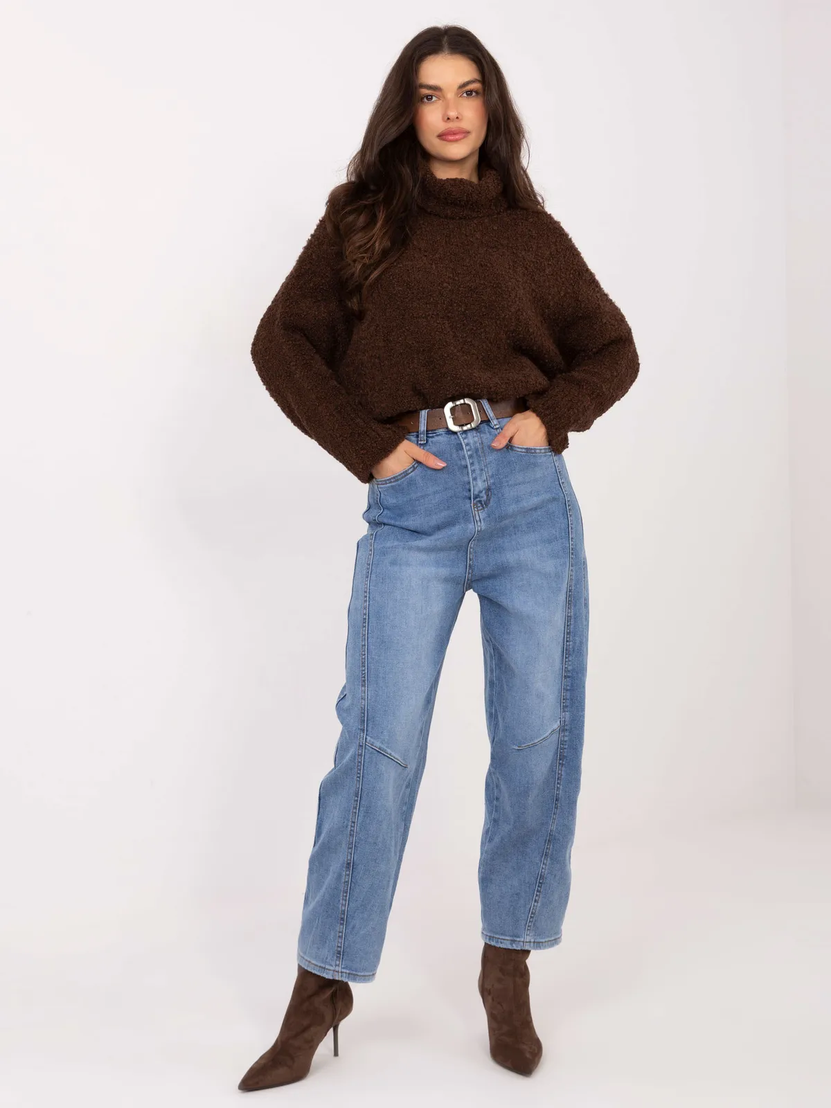 Casualowe spodnie typu slouchy z wysokim stanem - zdjęcie 1