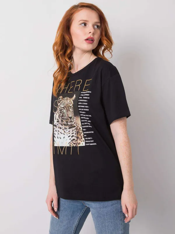 Czarny t-shirt z nadrukiem zwierzęcym - widok 2
