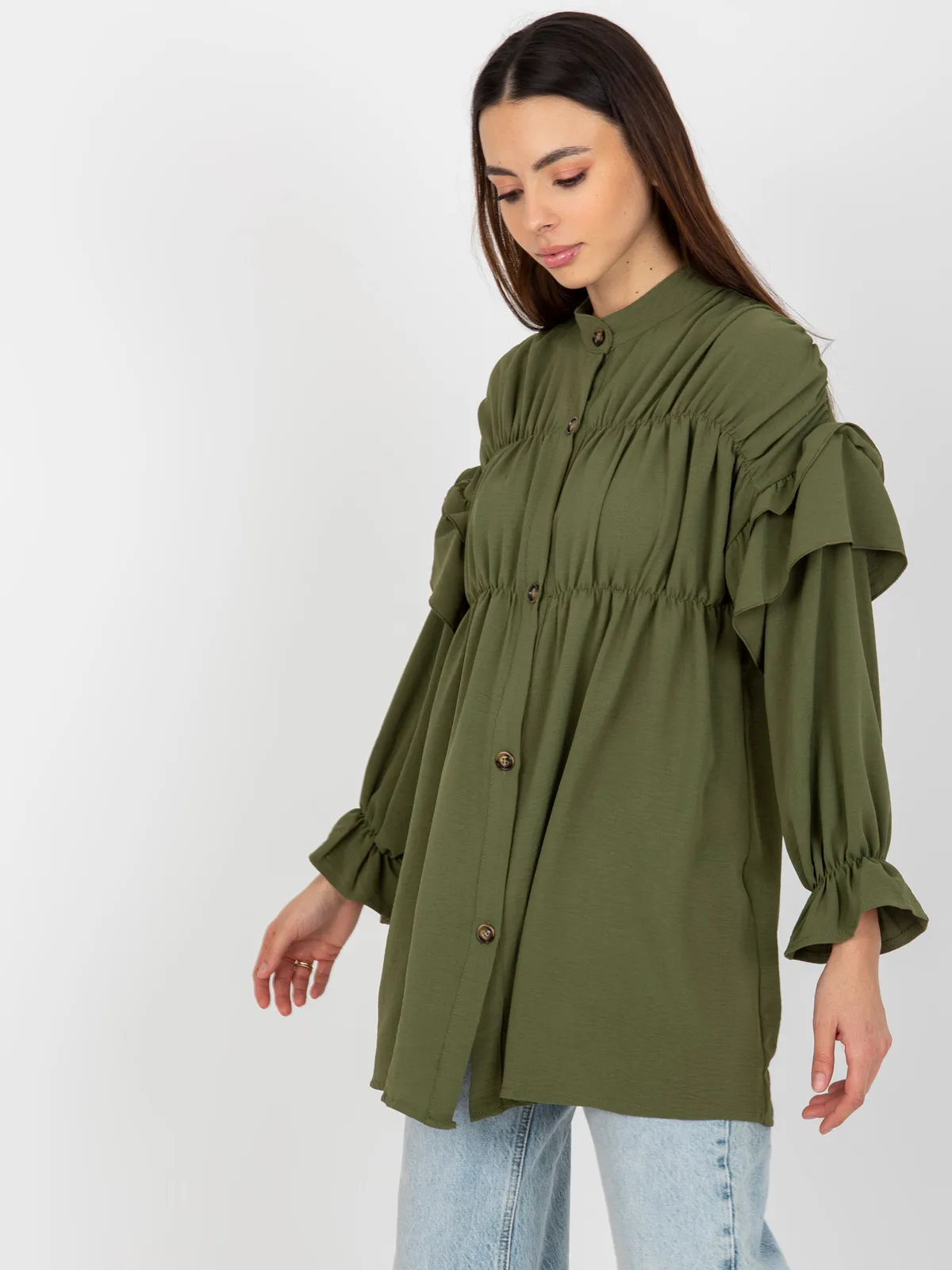 Khaki boho koszula z marzeniem i falbanami OCH BELLA - zdjęcie 5