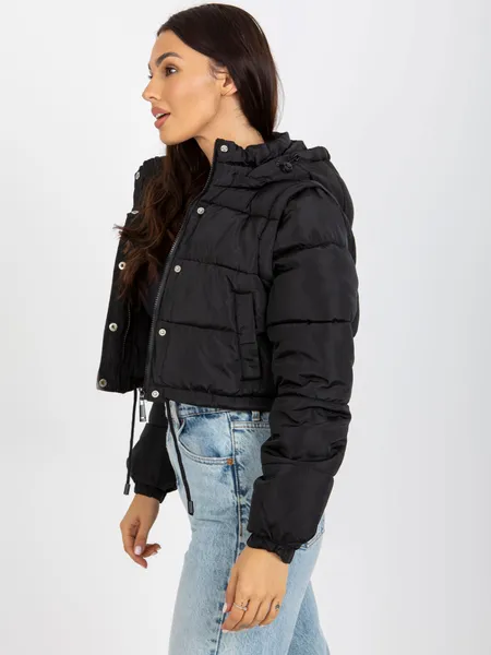 Czarna krótka kurtka zimowa z odpinanymi rękawami