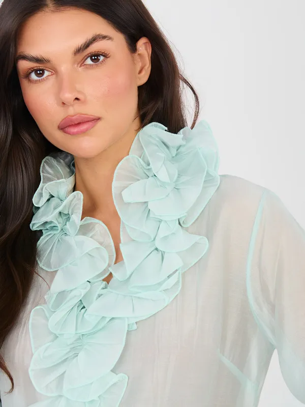 Koszula z ozdobnym żabotem i długim rękawem - widok 2