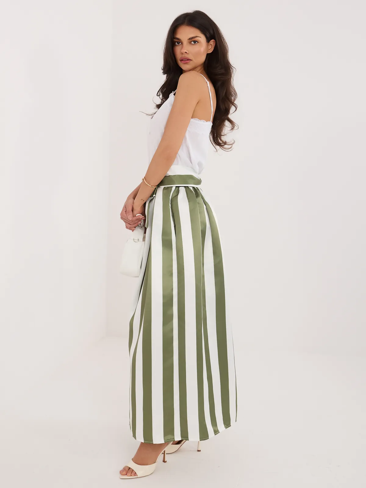 Rozkloszowana spódnica maxi z wiązanym pasem - zdjęcie 1