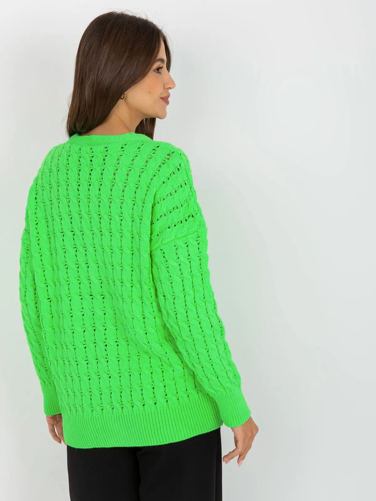 Fluo różowy ażurowy sweter rozpinany z guzikami RUE PARIS - zdjęcie 4