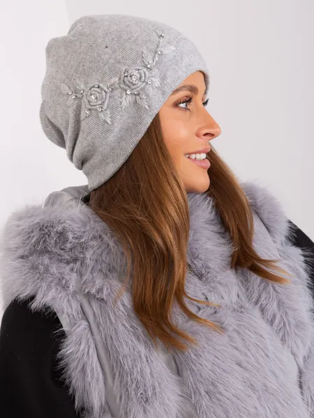 Szara dzianinowa czapka beanie z bawełną