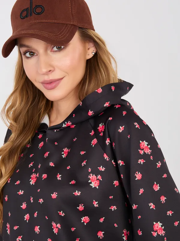 Bluza oversize z kapturem i motywem kwiatowym