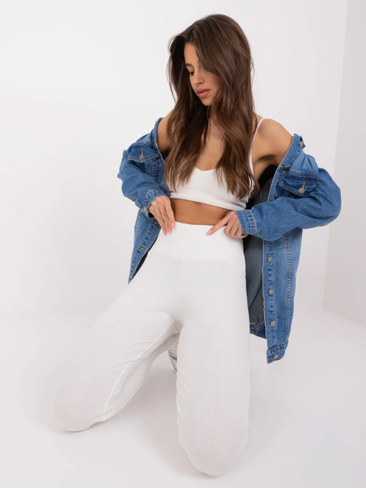Fluo żółte bawełniane legginsy basic w prążek - zdjęcie 5