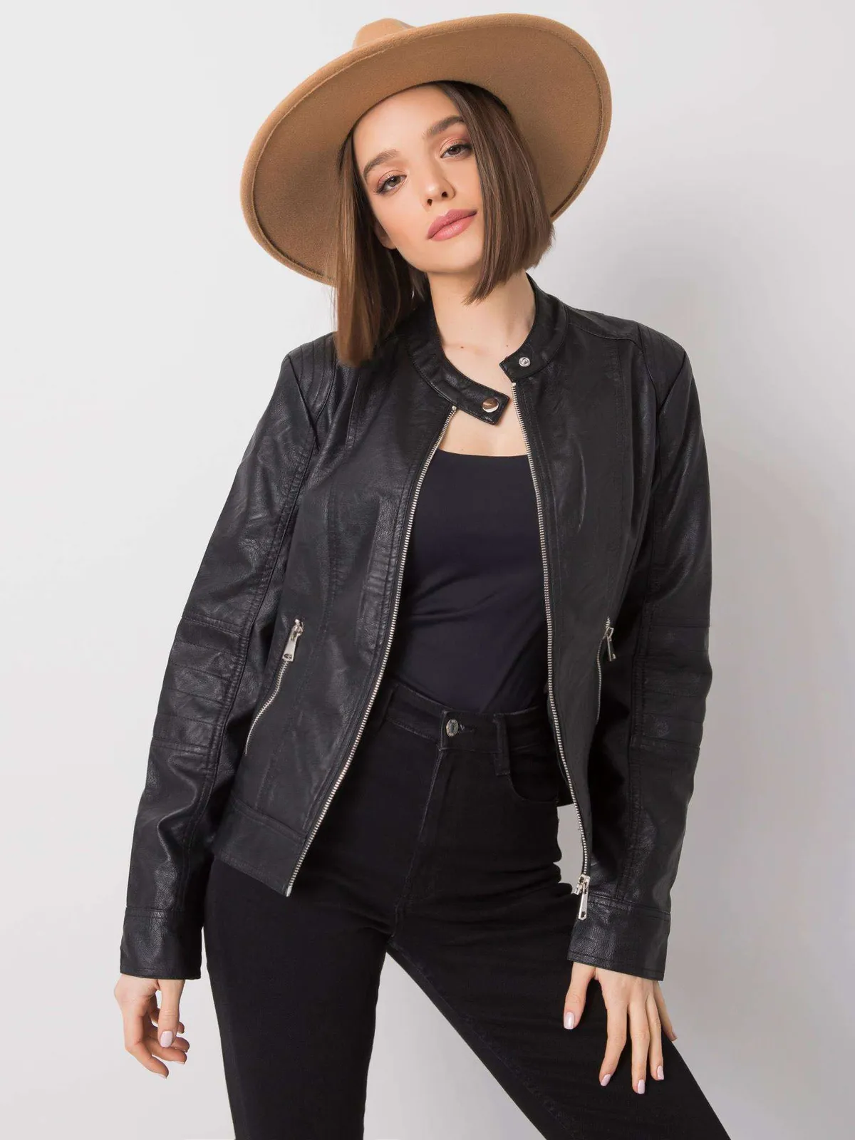 Czarna kurtka biker - zdjęcie 3