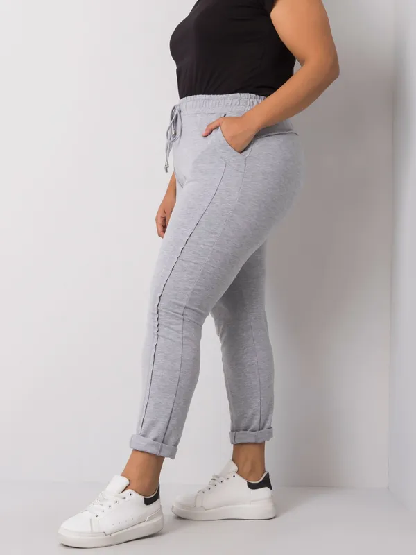 Szare melanżowe spodnie dresowe plus size z bawełny - widok 2