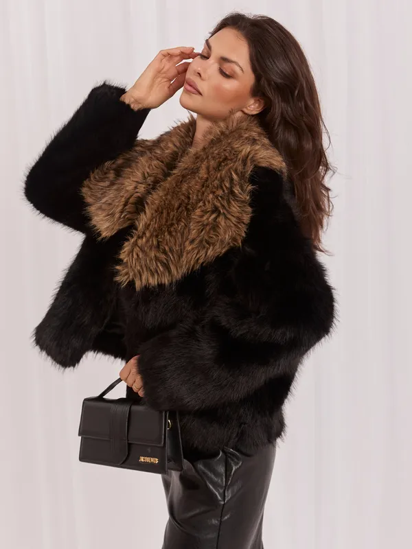 Krótka kurtka z szerokim kołnierzem typu glamour
