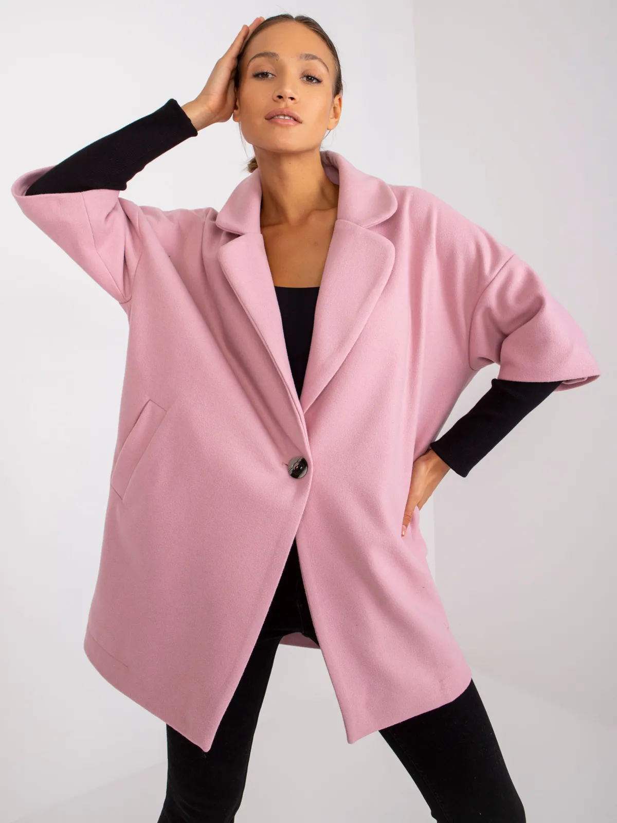 RUE PARIS Ciemnozielony płaszcz oversize - zdjęcie 4