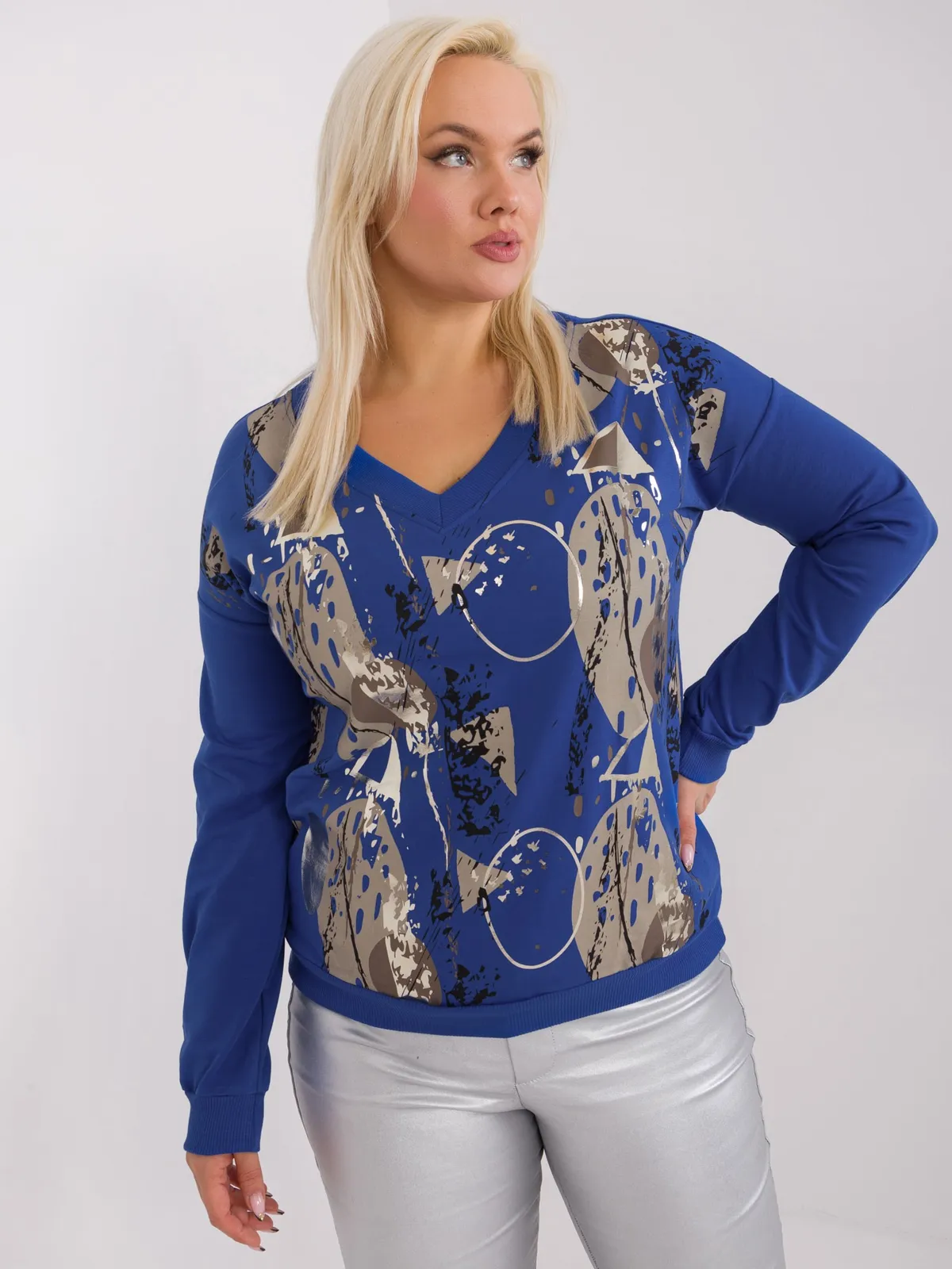 Bluza o kroju oversize z geometrycznym nadrukiem - zdjęcie 1