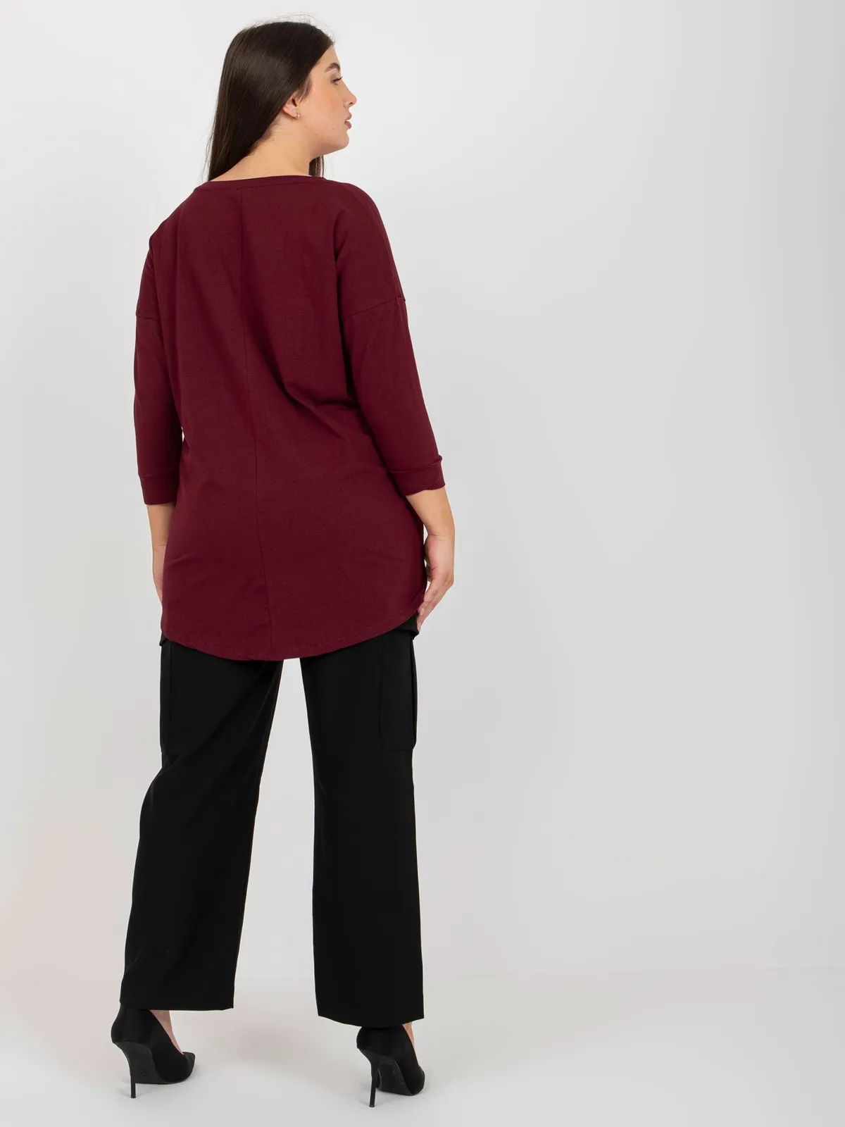 Ciemnofioletowa bluzka bawełniana plus size - zdjęcie 5