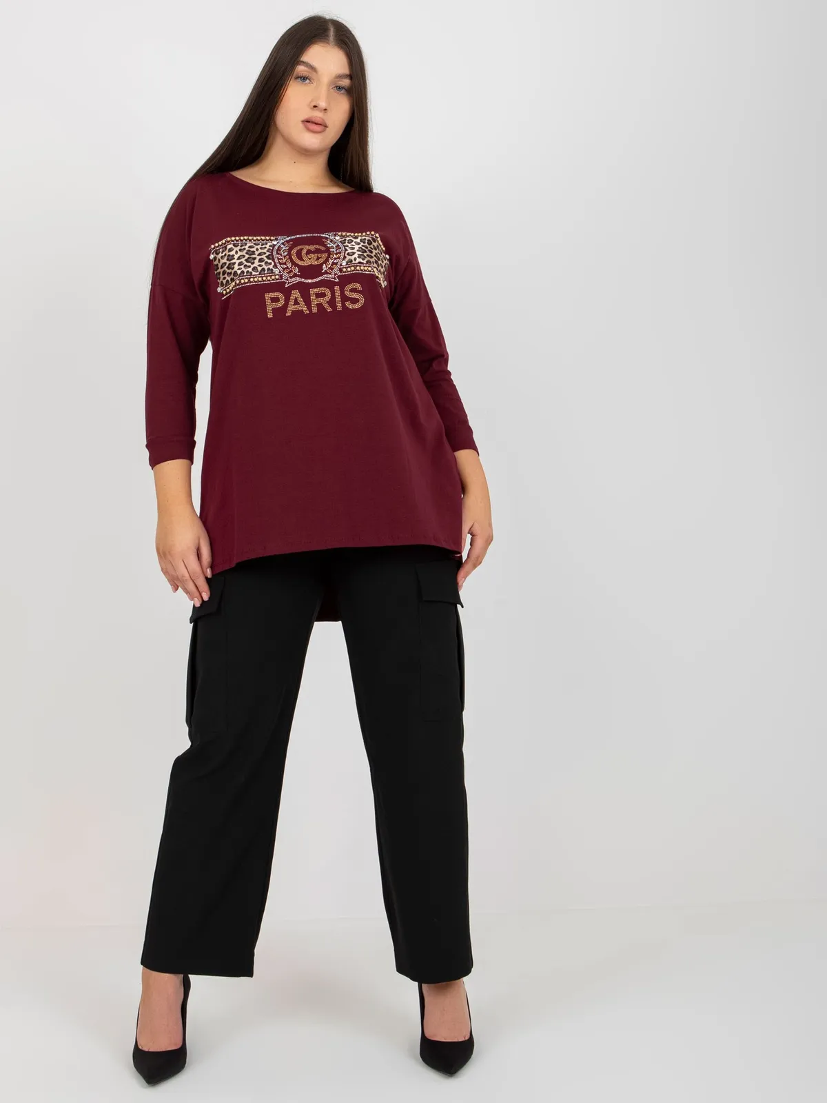 Ciemnofioletowa bluzka bawełniana plus size - zdjęcie 6