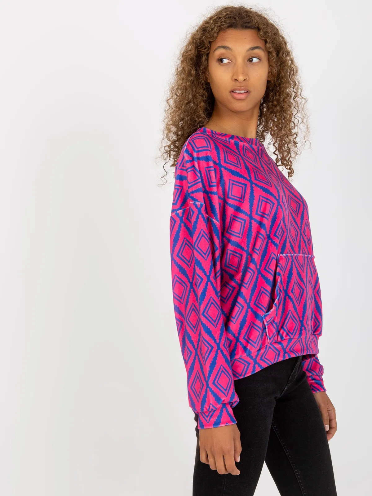 Zielono-niebieska welurowa bluza z nadrukiem RUE PARIS - zdjęcie 4