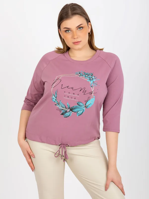 Khaki bluzka plus size z nadrukiem i dżetami