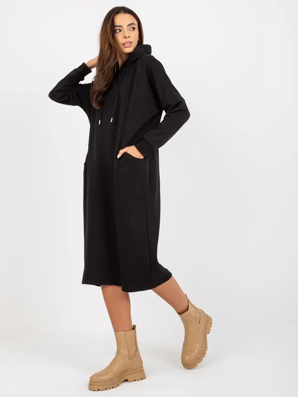 Czarna midi sportowa sukienka basic z kieszeniami