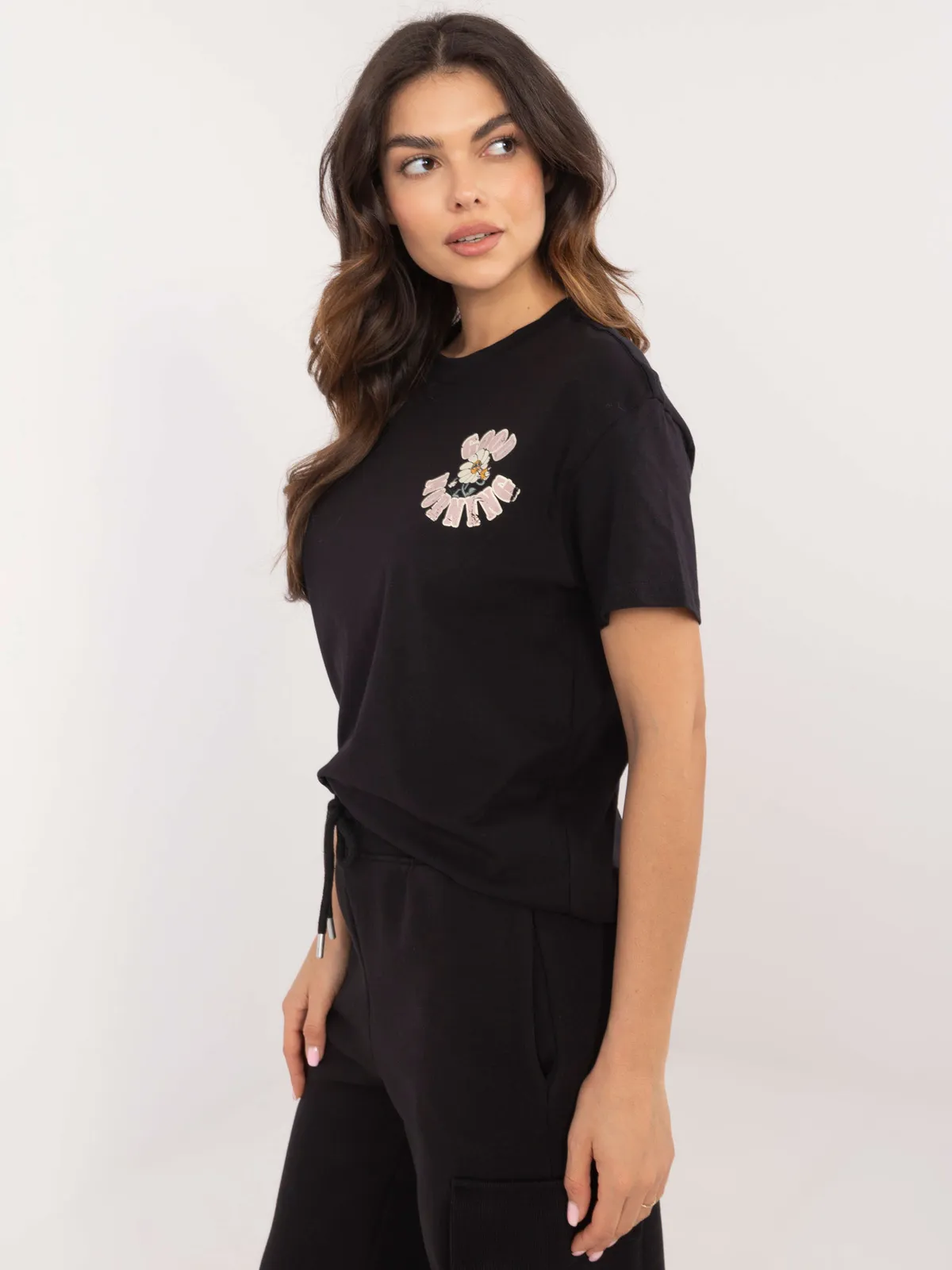 Casualowy T-shirt z pozytywnym nadrukiem Good Morning - zdjęcie 2