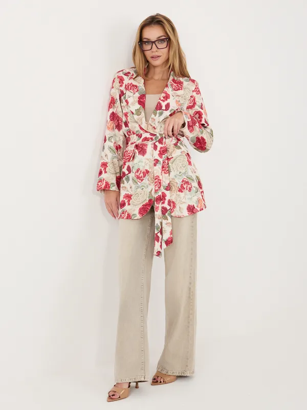 Wiązana marynarka o kroju oversize z kwiatowym wzorem