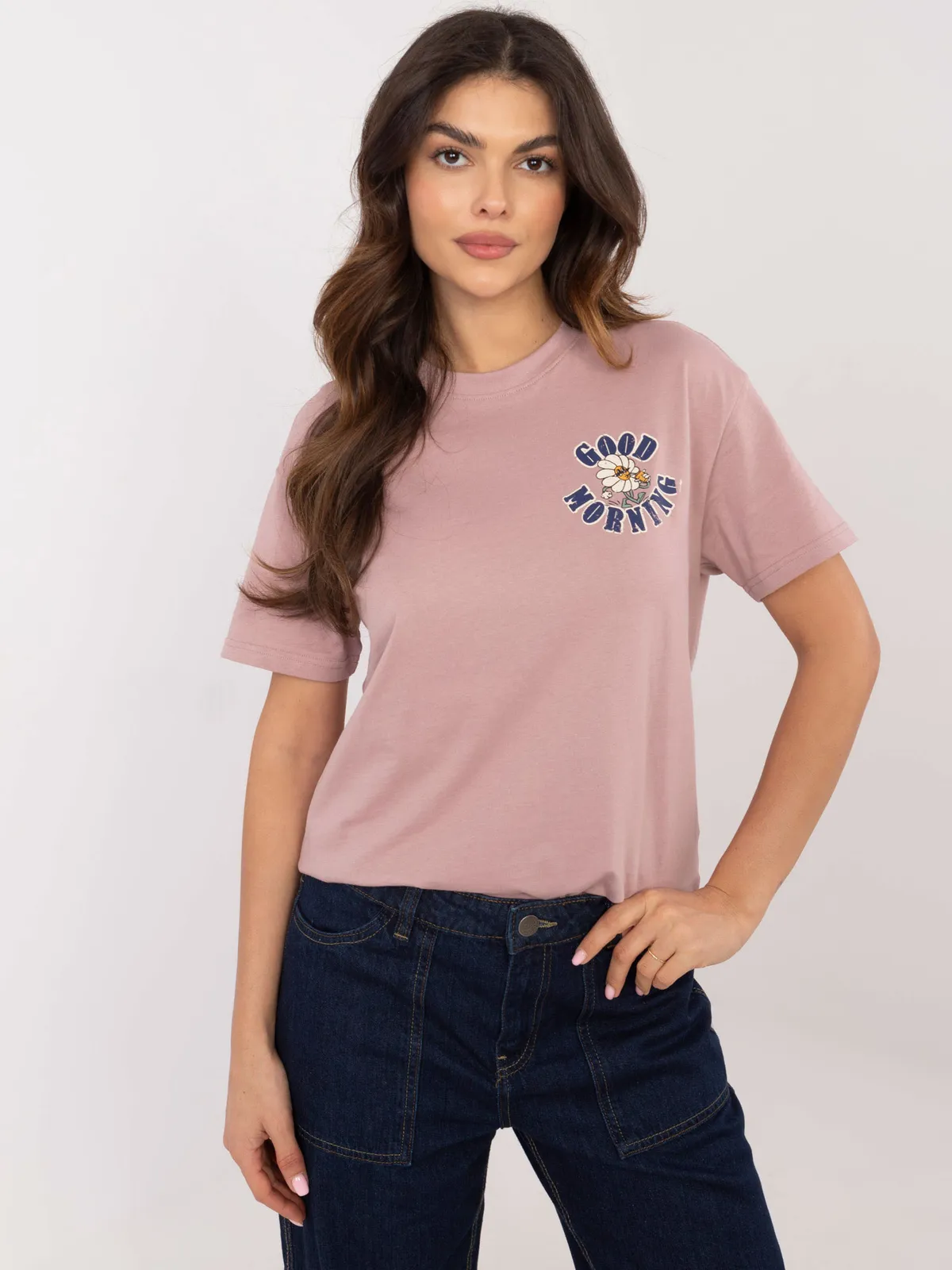 Casualowy T-shirt z pozytywnym nadrukiem Good Morning - zdjęcie 1