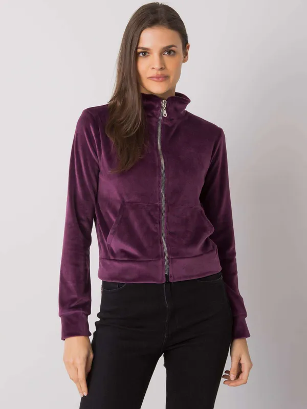 RUE PARIS Ciemnoniebieska bluza z weluru na suwak