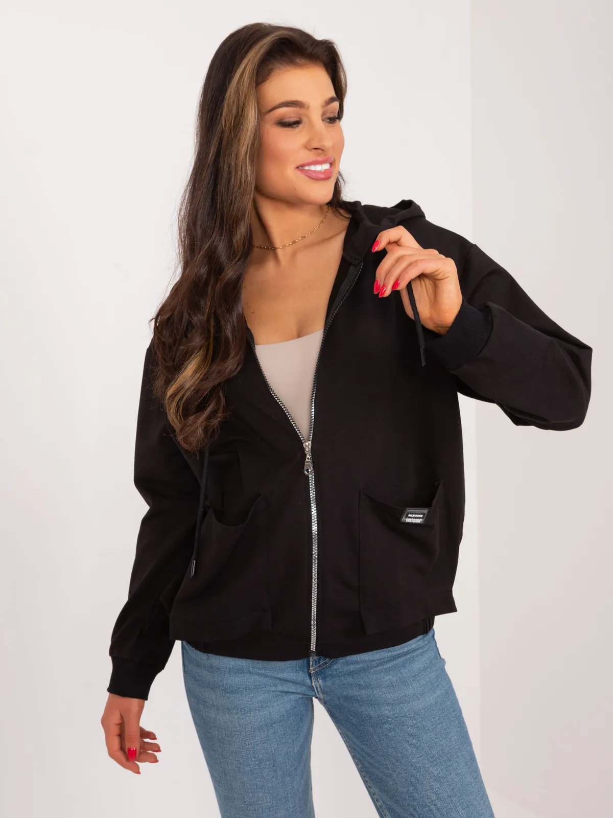 Casualowa bluza rozpinana z kapturem i kieszeniami - zdjęcie 1