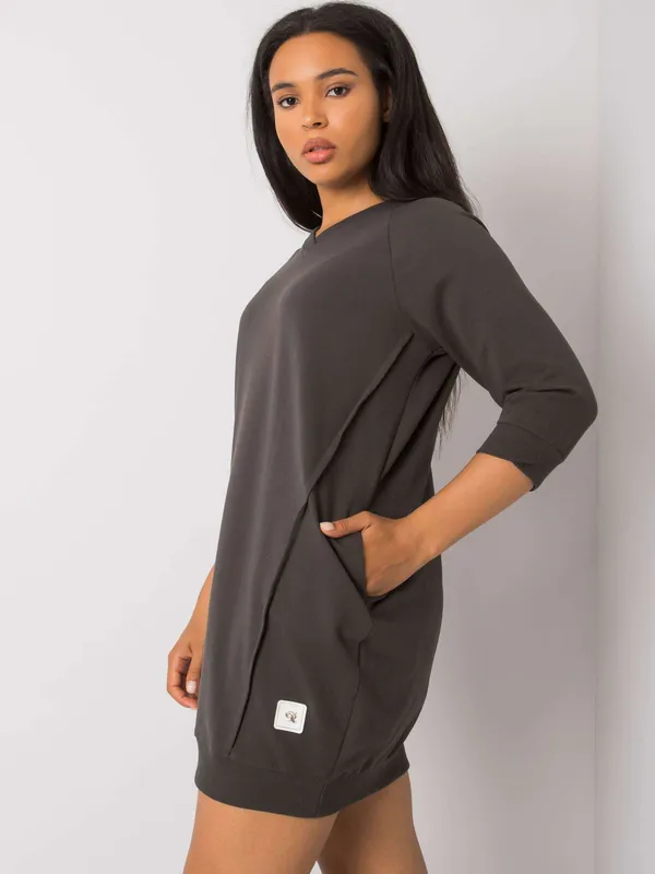 Ecru sukienka plus size z kieszeniami