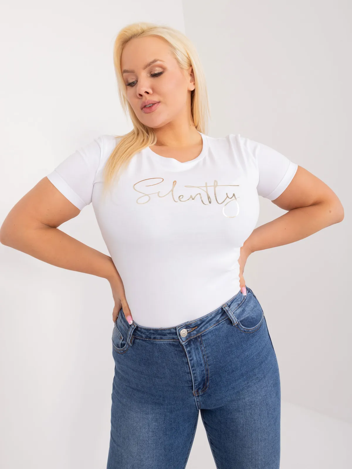 Casualowy T-shirt z ozdobnym nadrukiem napisu - zdjęcie 1