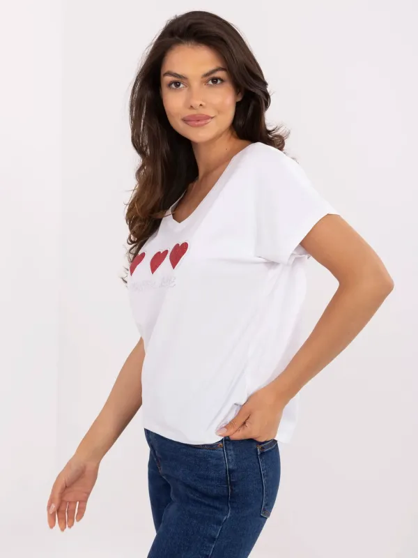 Casualowy t-shirt z ozdobnym nadrukiem i cyrkoniami