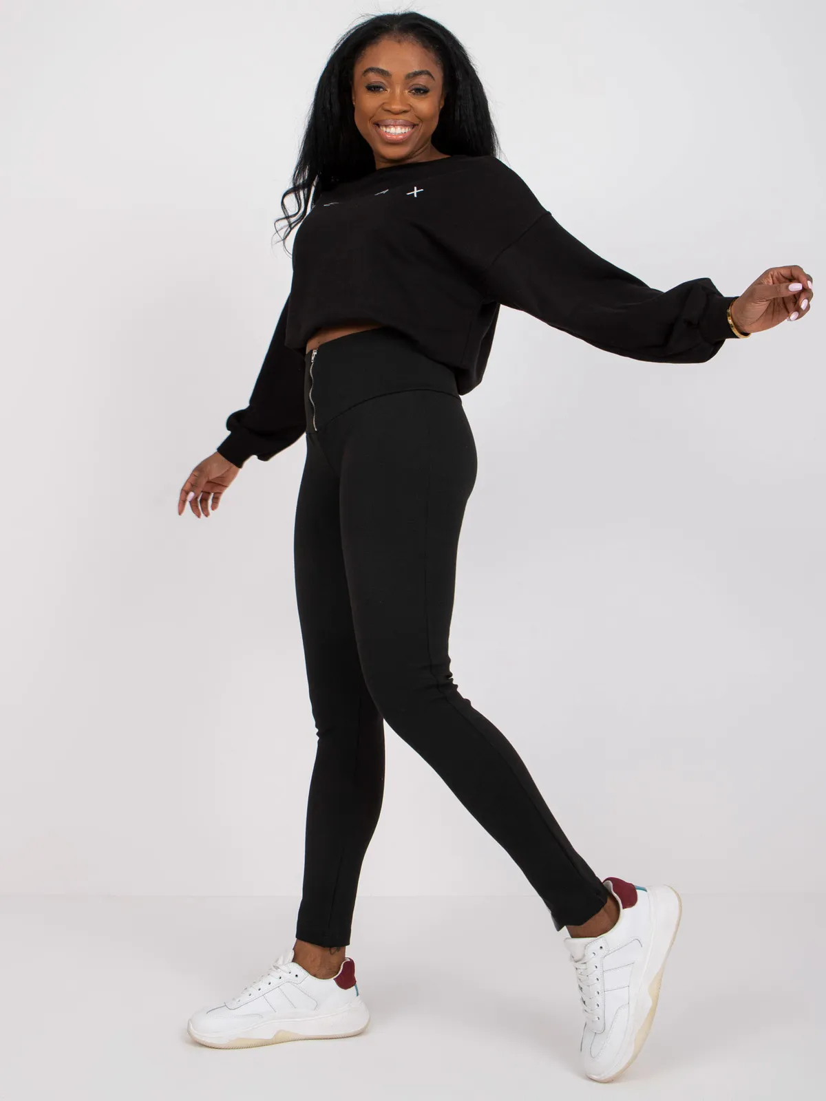 Dopasowane legginsy z wysokim stanem na suwak - zdjęcie 1