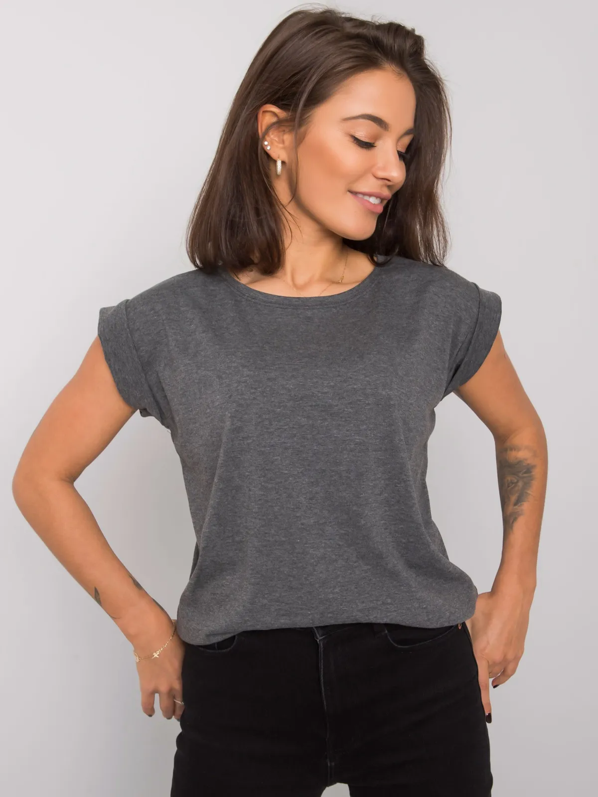 Melanżowy t-shirt damski ciemnoszary - zdjęcie 2