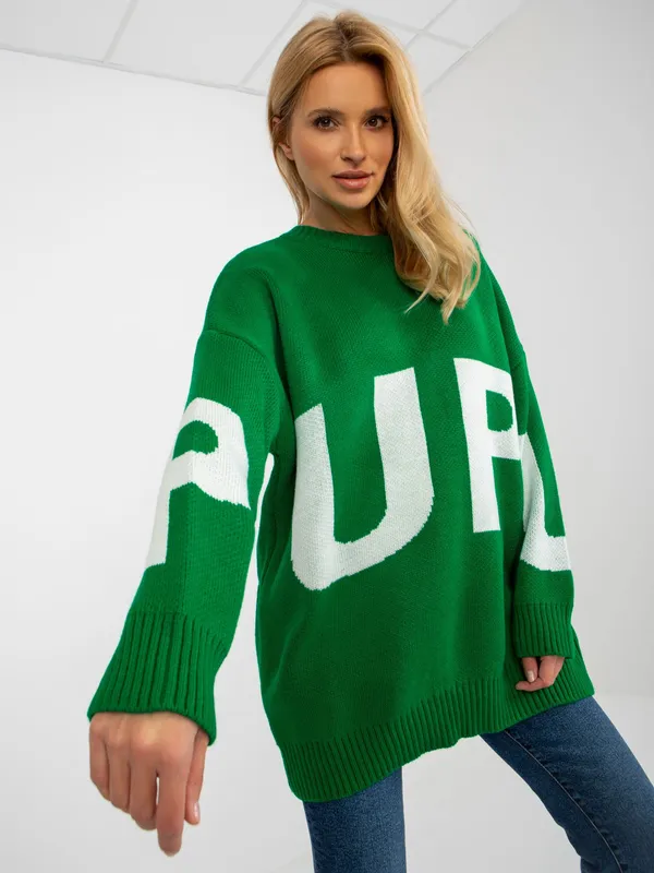 Kobaltowy długi sweter oversize z napisem RUE PARIS - widok 2