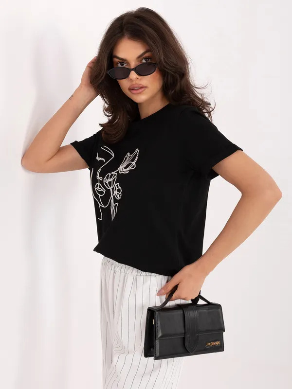 T-shirt z grafiką twarzy i kwiatów - widok 2