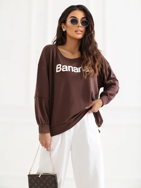 Bluza oversize z okrągłym dekoltem i napisem