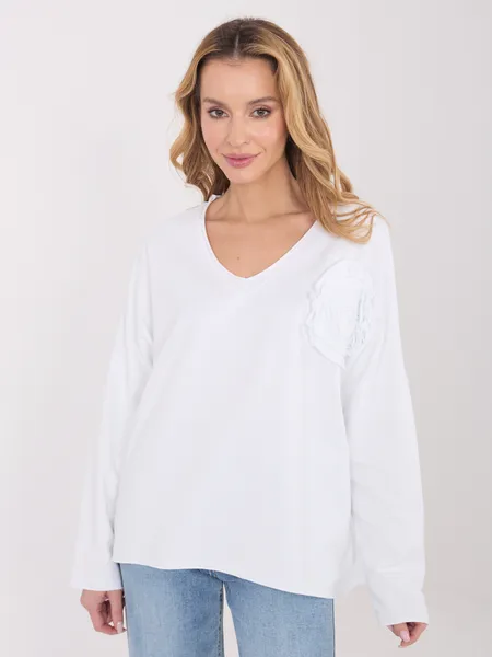 Casualowa bluzka oversize z dekoracyjną różą 3D