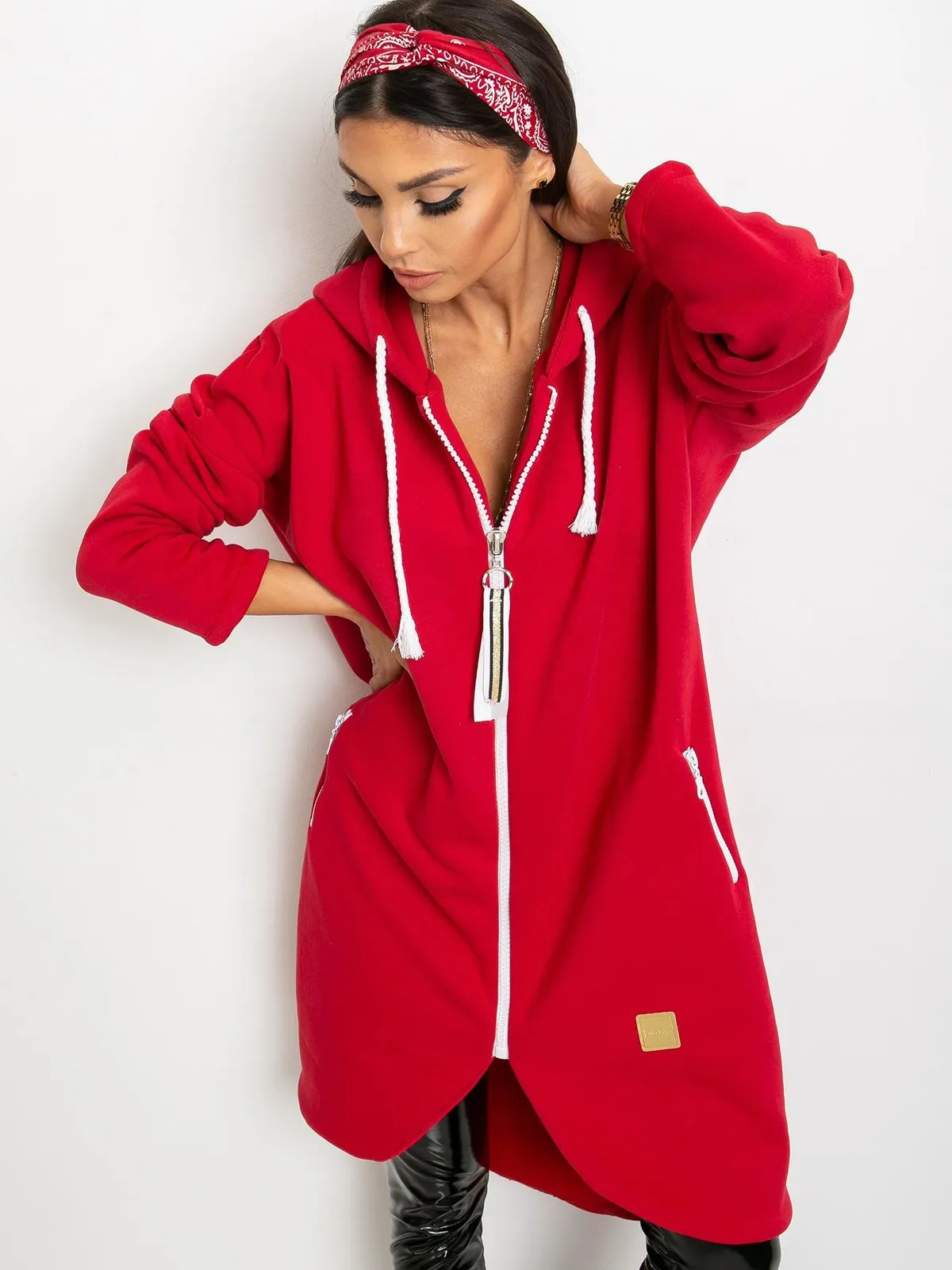 Długa bluza oversize z kapturem i suwakiem - zdjęcie 1