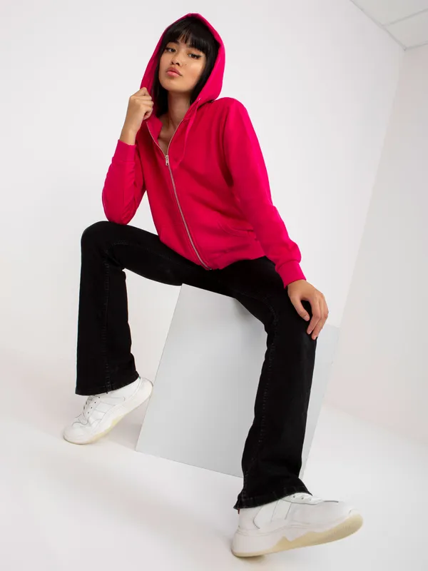 Fuksjowa rozpinana bluza basic z kieszeniami - widok 2