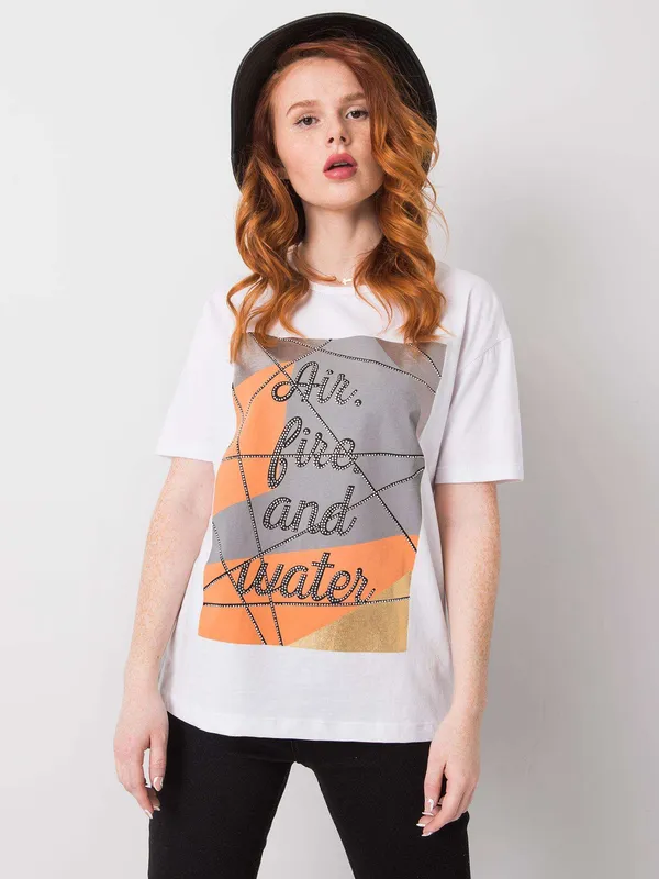 Biały t-shirt bawełniany z nadrukiem - widok 2