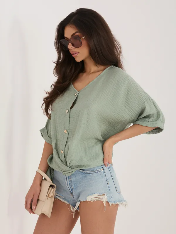 Casualowa bluzka oversize z dekoltem w serek - widok 2