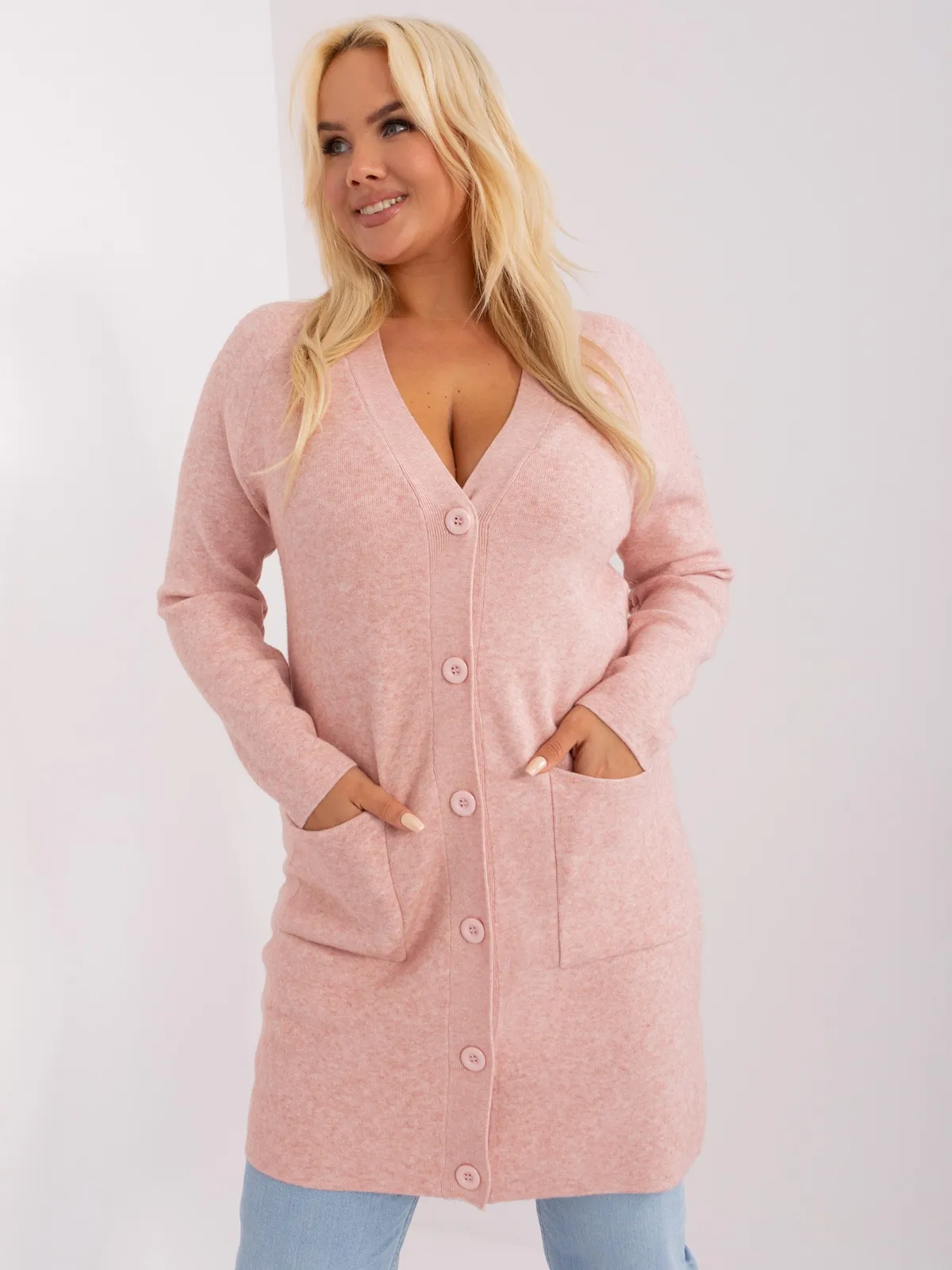 Kobaltowy damski sweter rozpinany plus size - zdjęcie 2