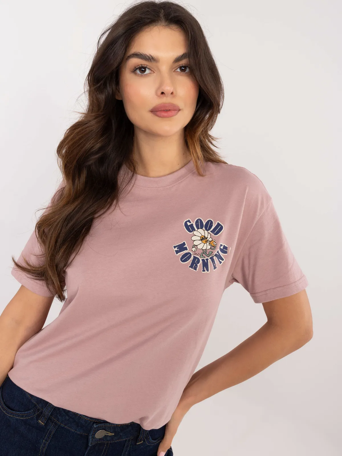 Casualowy T-shirt z pozytywnym nadrukiem Good Morning - zdjęcie 3