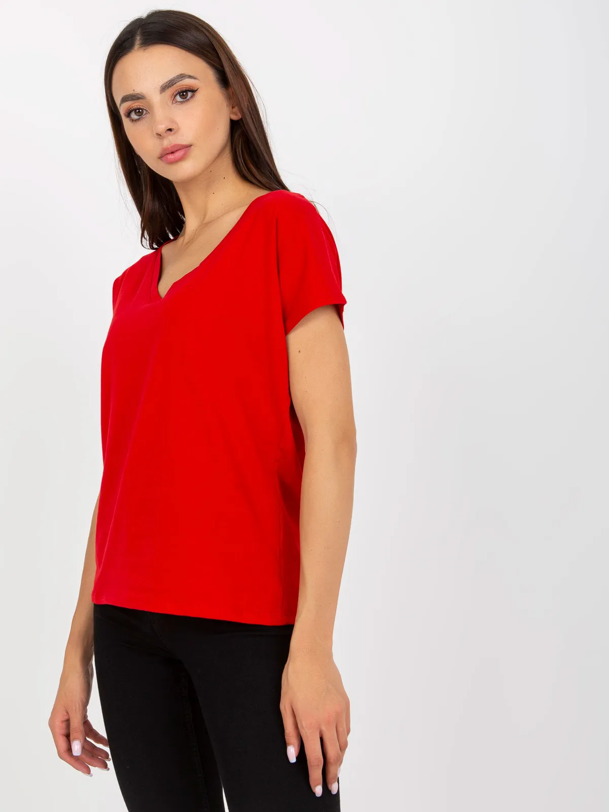 Czerwony damski t-shirt basic z bawełny - zdjęcie 5