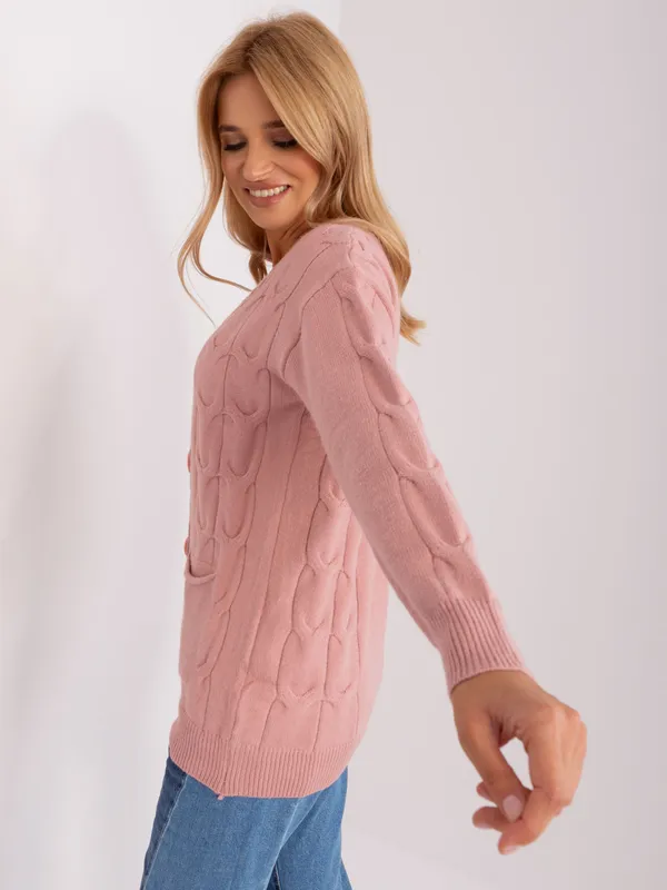 Camelowy sweter rozpinany z kieszeniami