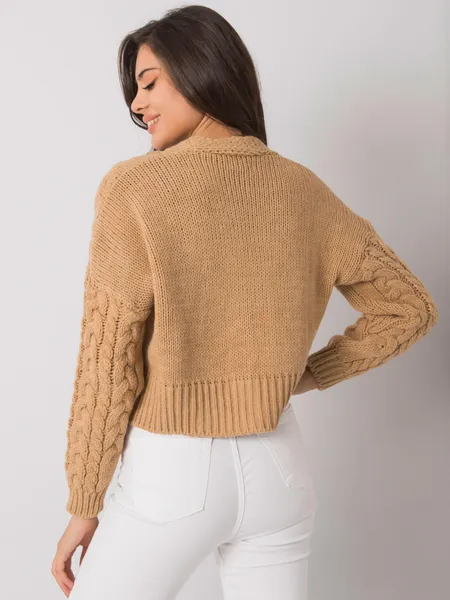 SUBLEVEL Camelowy sweter w warkocze