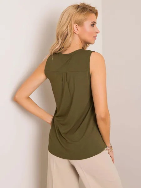 Khaki top damski z koronką